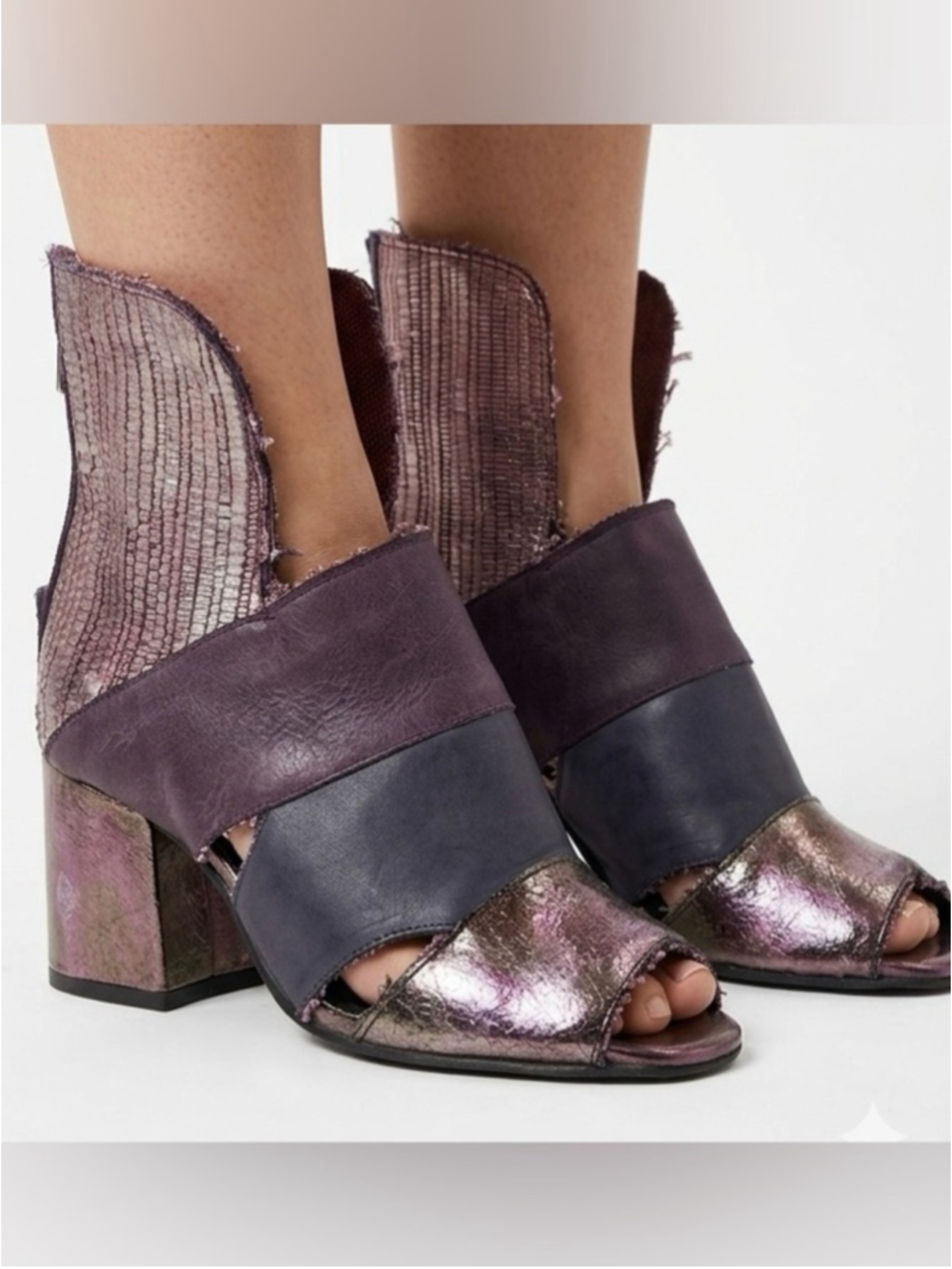 NEW Papucei Debra Open Toe Mixed Media Leather Bootie Size 7
